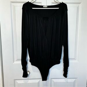 Free People Intimately Kaya Black Keyhole Long Sleeve Bodysuit Size Large